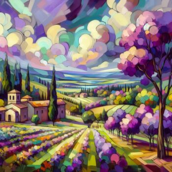 Digitale Kunst mit dem Titel "Vineyards" von Ebru Bandinelli, Original-Kunstwerk, Digitale Malerei