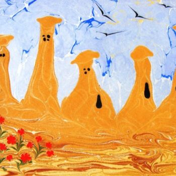 "peri bacaları" başlıklı Tablo Ebru Sanatçısı tarafından, Orijinal sanat, Petrol