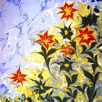 Ζωγραφική με τίτλο "yıldızlar" από Ebru Sanatçısı, Αυθεντικά έργα τέχνης, Λάδι
