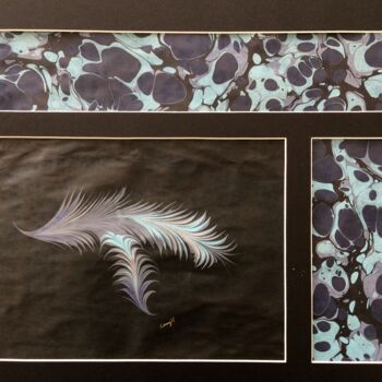 "mavi tüy" başlıklı Tablo Ebru Sanatçısı tarafından, Orijinal sanat, Pigmentler