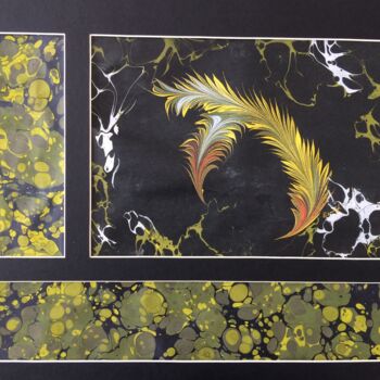 "sarı dünyam" başlıklı Tablo Ebru Sanatçısı tarafından, Orijinal sanat, Pigmentler