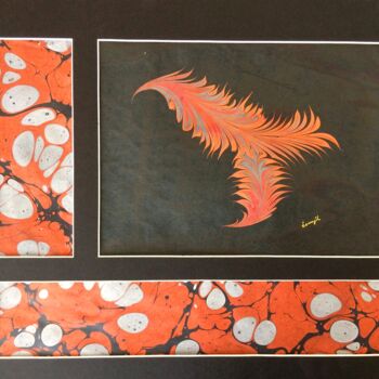 "turuncu tüy" başlıklı Tablo Ebru Sanatçısı tarafından, Orijinal sanat, Pigmentler
