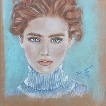 Drawing titled "Blue" by Ebru Süsoy Şimşek, Original Artwork, Chalk