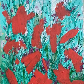 Peinture intitulée "Red flowers" par Ebru Süsoy Şimşek, Œuvre d'art originale, Acrylique