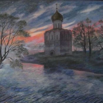 Painting titled "misty Morning" by Evgenii Chekalov, Original Artwork, Oil