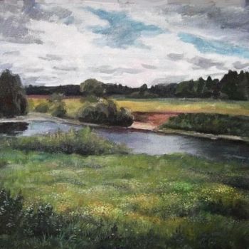 Painting titled "blue Lake" by Evgenii Chekalov, Original Artwork, Oil