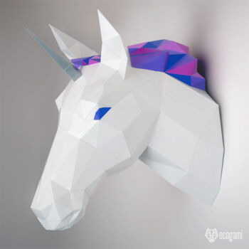 Sculptuur getiteld "Licorne en papier" door Ecogami, Origineel Kunstwerk, Papier