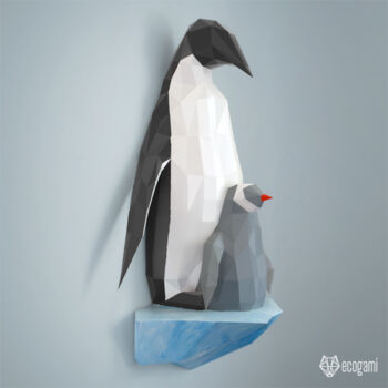 Skulptur mit dem Titel "Famille de pingouin…" von Ecogami, Original-Kunstwerk, Papier