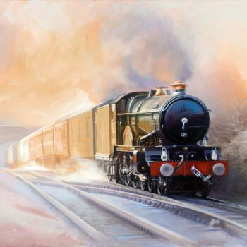 Painting titled "Winter Steam" by Ed Little, Original Artwork, Oil