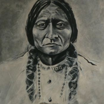 Painting titled "Chief Sitting Bull" by Eddie Lim, Original Artwork, Oil