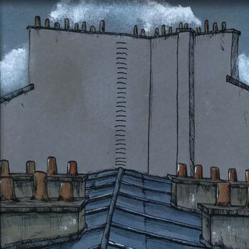 Dibujo titulada "Toits #1" por Eddy Josse, Obra de arte original, Acuarela Montado en Otro panel rígido