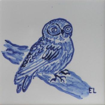 Painting titled "Owl on branch" by Eddy Lagrand, Original Artwork, Oil
