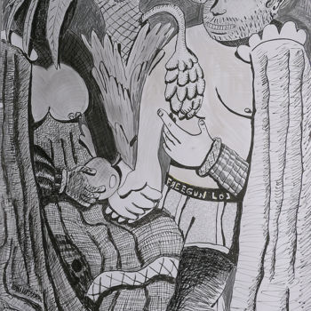 Disegno intitolato "Adam et Eve 2" da Eddy Legrand, Opera d'arte originale, Matita