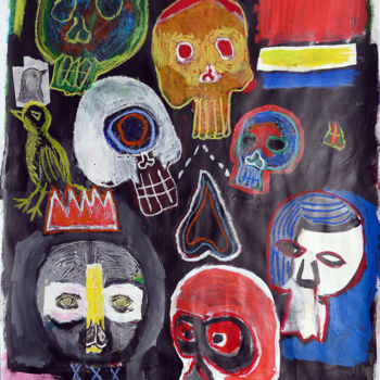 Drawing titled "Têtes de mort" by Eddy Legrand, Original Artwork, Acrylic