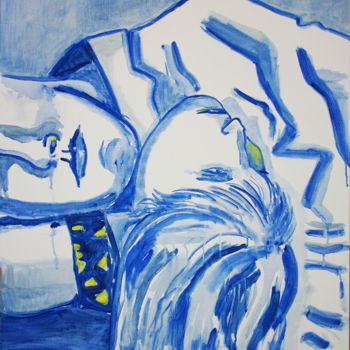Dessin intitulée "Le Bonheur - Bleu" par Eddy Legrand, Œuvre d'art originale, Huile