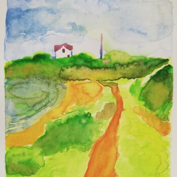 Painting titled "Paysage Breton" by Eddy Legrand, Original Artwork, Watercolor