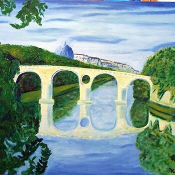 Ζωγραφική με τίτλο "Bridge over Tiber R…" από Edgard Loepert, Αυθεντικά έργα τέχνης, Λάδι