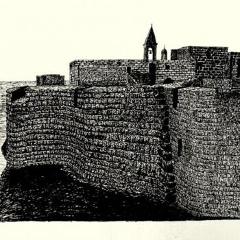 Drawing titled "MURALHAS DE AKKO" by Edgard Loepert, Original Artwork, Architecture