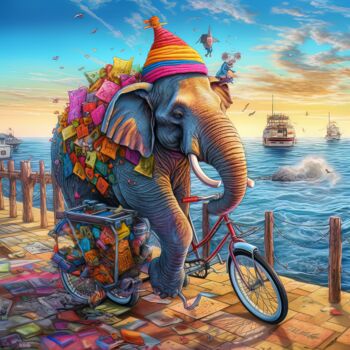 Digital Arts titled "Cartoon Elephant's…" by Edi Cohen, Original Artwork, AI generated image