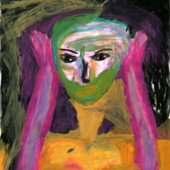 Painting titled "woman portrait 2" by Edi Loshi, Original Artwork, Watercolor