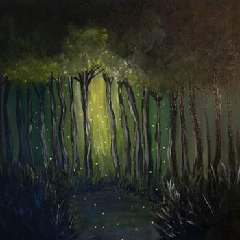 Peinture intitulée "Magic in dark forest" par Daina, Œuvre d'art originale, Acrylique Monté sur Châssis en bois