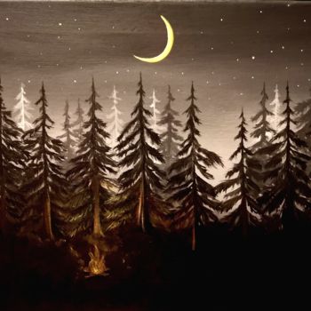 Peinture intitulée "Night in the forest" par Daina, Œuvre d'art originale, Acrylique Monté sur Châssis en bois