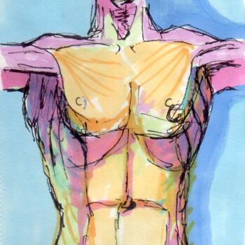 Drawing titled "Torse coloré" by Edith Bos Boyer (EDITH DONC), Original Artwork, Marker