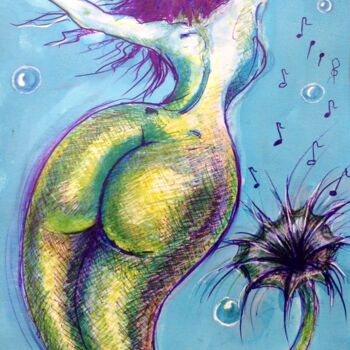 图画 标题为“Danseuse aquatique” 由Edith Bos Boyer (EDITH DONC), 原创艺术品, 圆珠笔