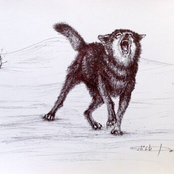 Drawing titled "Un chien" by Edith Bos Boyer (EDITH DONC), Original Artwork, Ballpoint pen