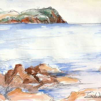Painting titled "Une vue mer" by Edith Bos Boyer (EDITH DONC), Original Artwork, Watercolor