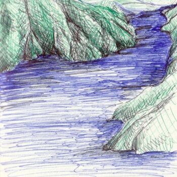 Drawing titled "Baie" by Edith Bos Boyer (EDITH DONC), Original Artwork, Ballpoint pen
