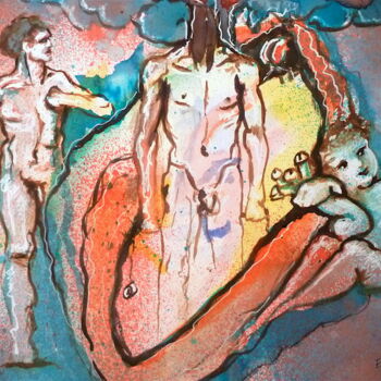 Painting titled "Cupidon" by Edith Bos Boyer (EDITH DONC), Original Artwork, Ink