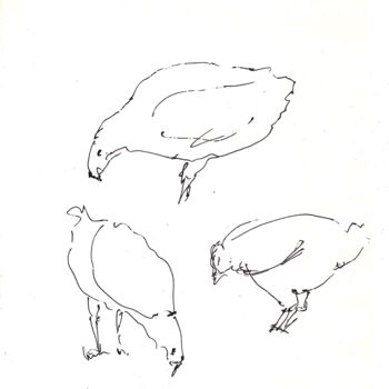 Disegno intitolato "Poules III" da Edith Bos Boyer (EDITH DONC), Opera d'arte originale, Biro