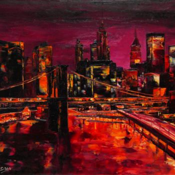 Peinture intitulée "Pont de Brooklyn" par Edith Dago, Œuvre d'art originale, Huile