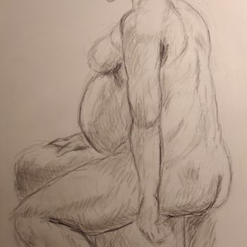 Drawing titled "Femme enceinte" by Edyth Delaporte, Original Artwork