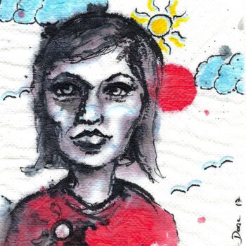 Drawing titled "Soleil rouge" by Edith Donc, Original Artwork, Ink