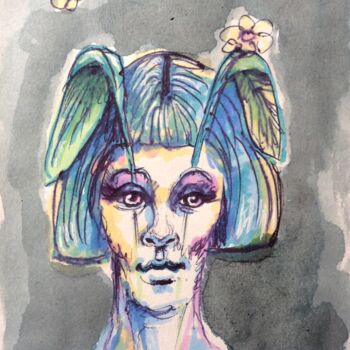 Dessin intitulée "Lapine?" par Edith Donc, Œuvre d'art originale, Marqueur