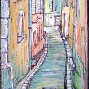 Tekening getiteld "Rue Bresson à Hyères" door Edith Donc, Origineel Kunstwerk, Potlood