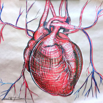 Tekening getiteld "Coeur kraft" door Edith Donc, Origineel Kunstwerk, Marker