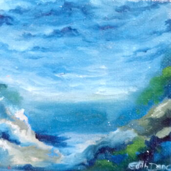 Painting titled "Paysage imaginaire 2" by Edith Donc, Original Artwork, Oil