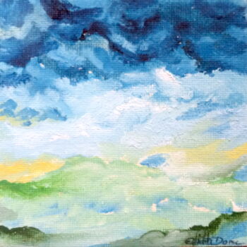 Painting titled "Paysage imaginaire 5" by Edith Donc, Original Artwork, Oil