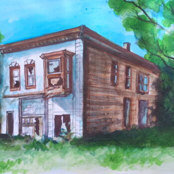 Peinture intitulée "Une maison à Détroit" par Edith Donc, Œuvre d'art originale, Aquarelle