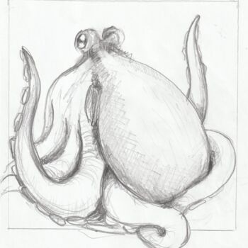 Desenho intitulada "Poulpus de dos" por Edith Donc, Obras de arte originais, Lápis