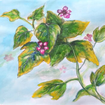 Drawing titled "Violette grimpante" by Edith Donc, Original Artwork, Watercolor