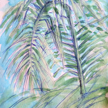Drawing titled "Une branche de palm…" by Edith Donc, Original Artwork, Watercolor