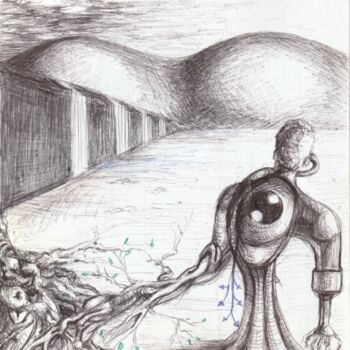Drawing titled "Stérile" by Edith Donc, Original Artwork, Ballpoint pen