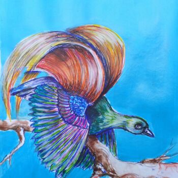Painting titled "Oiseau imaginaire" by Edith Donc, Original Artwork, Acrylic