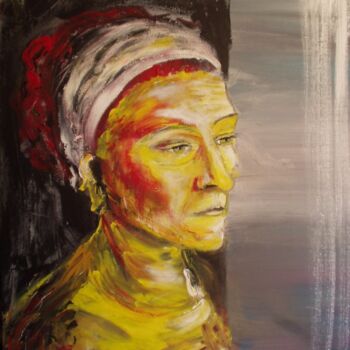 Painting titled "Autoportrait au doi…" by Edith Donc, Original Artwork, Acrylic Mounted on Wood Stretcher frame