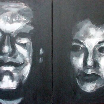 Malarstwo zatytułowany „Le duo de choc” autorstwa Edith Donc, Oryginalna praca, Akryl Zamontowany na Drewniana rama noszy
