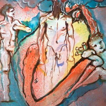 Peinture intitulée "Cupidon" par Edith Donc, Œuvre d'art originale, Encre